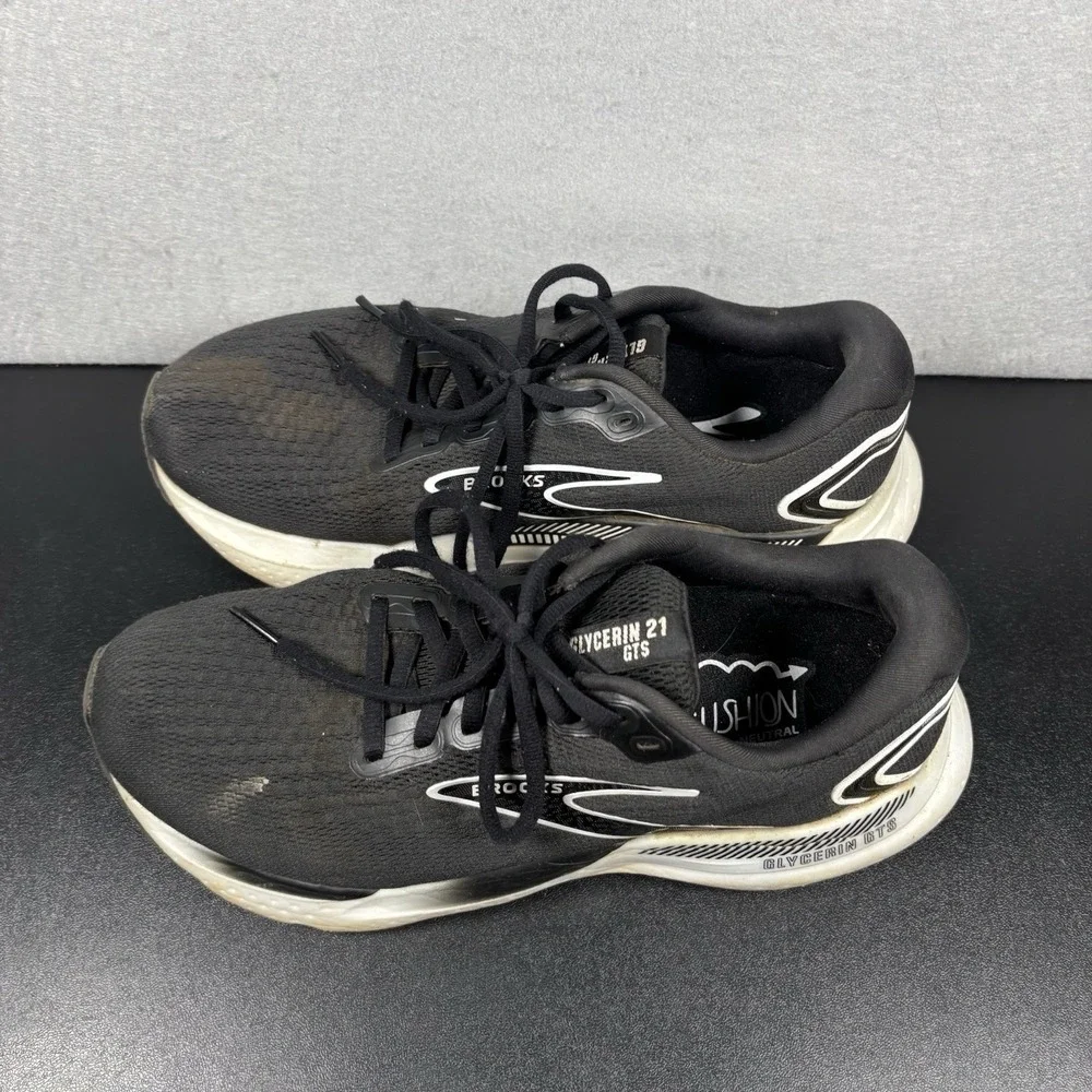 Brooks Glycerin GTS 21 Running Shoes Sneakers Womens Size 9D Wide Black‎ White